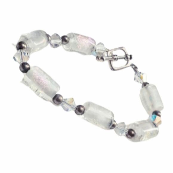 SS .925 Iridescent Shimmery AB Swarovki Ice Burst Toggle Bracelet
